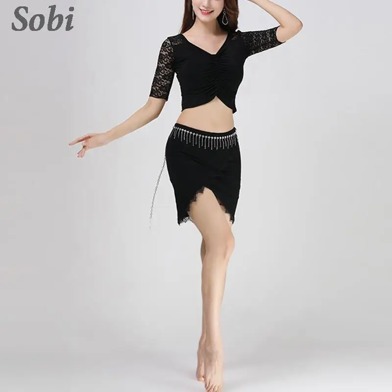 Belly Dance Practice Suit Set for Girl Large Size Modal Lace Splice Dancing Clothes Women Oriental Performance Carnaval Costumes