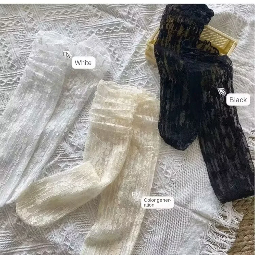 Fashion Summer Lace Pile Up Socks Sweet Slim Lolita in Tube Socks Above Knee Elastic Thin Stockings