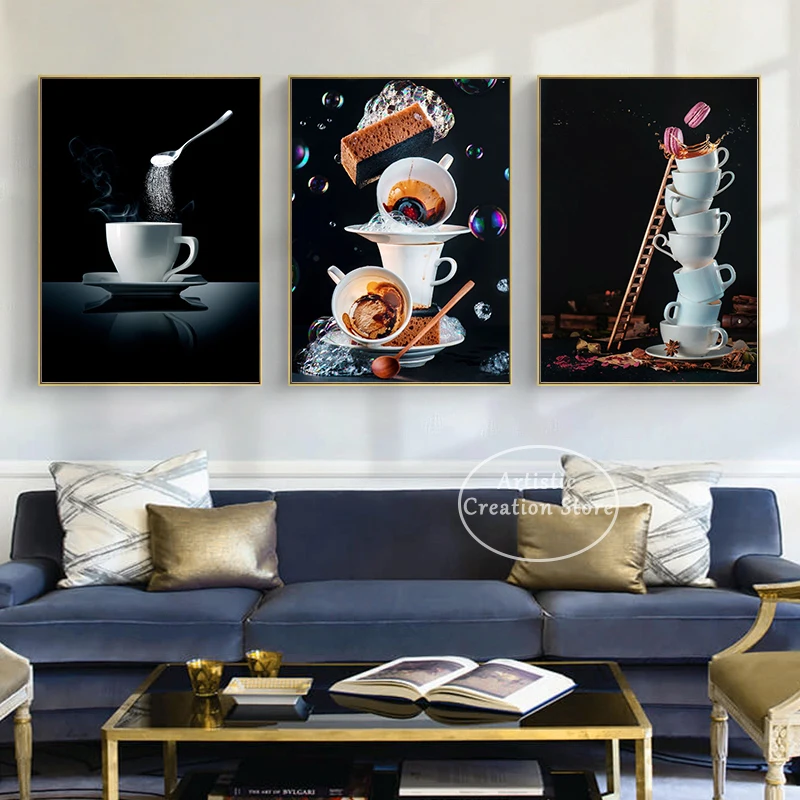 Modern Art of Coffee Poster Vintage Mint and Coffee Pot Canvas Painting Prints Pictures Art Kitchen Coffee Bar Room Home Decor