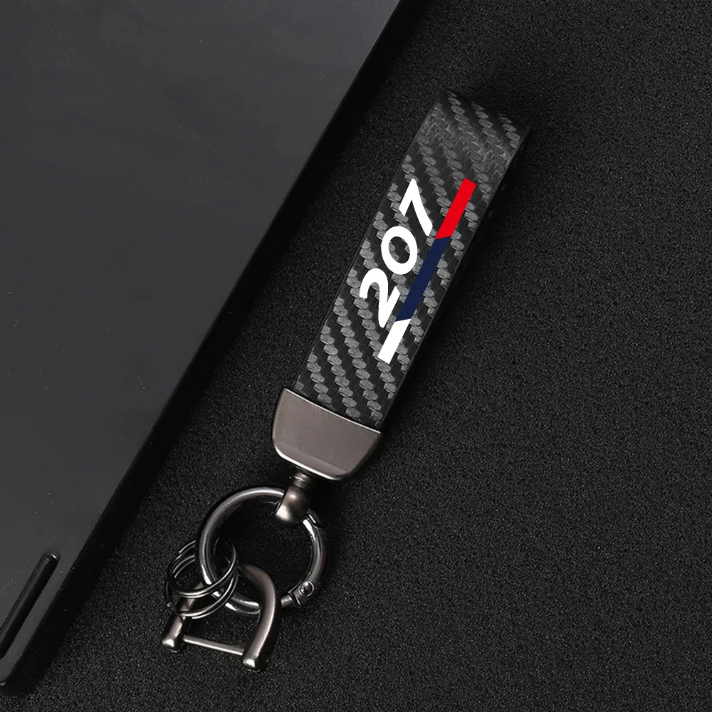 Car Metal Key Ring Carbon Fiber Patter Keyring Car Keychain Simple Personality Auto Accessories For Peugeot 206 207 208