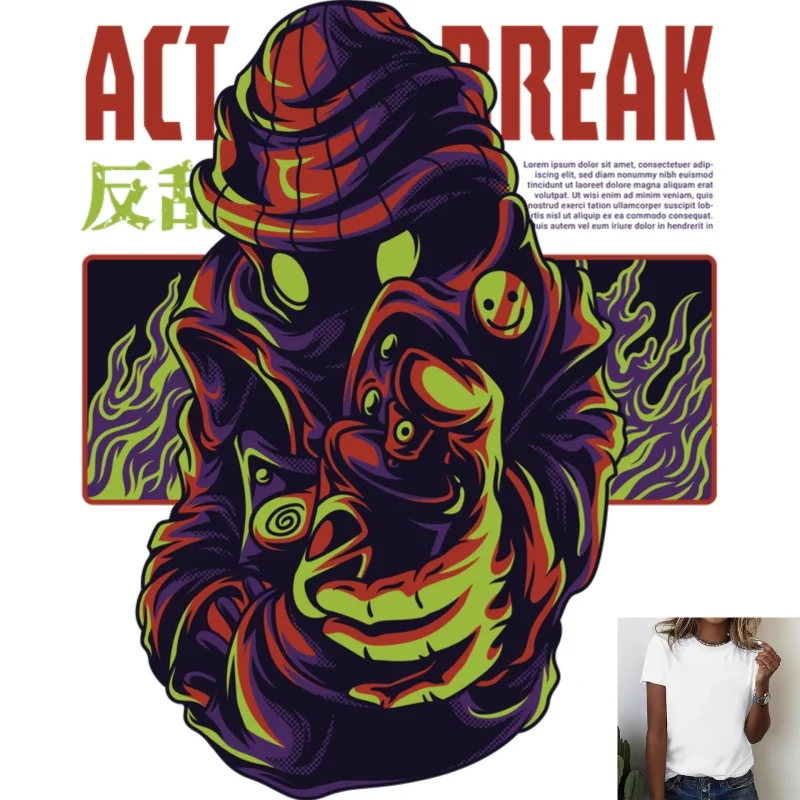 Cool Retro Graffiti Monster Pattern Heat Transfer White Ink Iron-on Sticker, Suitable for T - shirts/Canvas Bags, Stylish