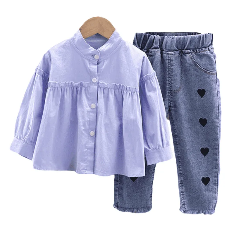 

Spring Autumn Childrenswear Fashion Baby Girls Korean version Clothing Set shirt + jeans Two-piece Suit Kids Toddler Clothes