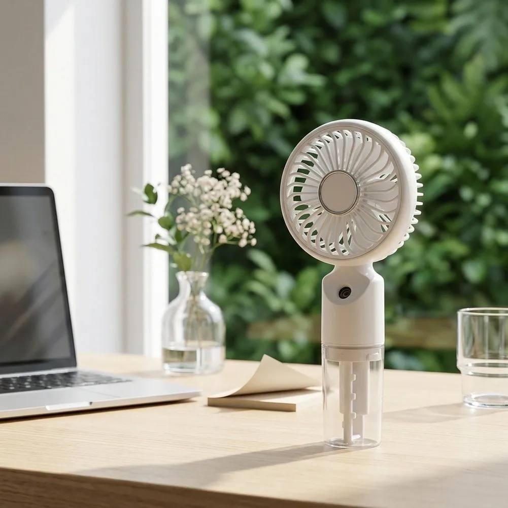 Portable USB Rechargeable Misting Fan With 3 Speeds Water Spray Cooling Handheld Plastic Desk Fan For Outdoor Travel Office Home