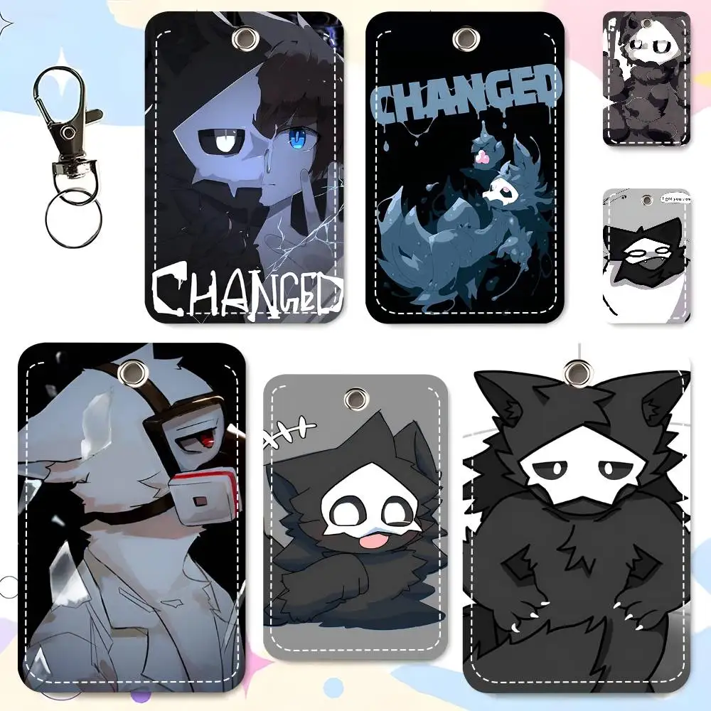 1pc C-Changed Puro Game Cute Card Case Keychain Access Card Bag Key Tag Ring Leather Card Holder Key Ring Access