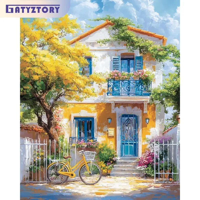 

GATYZTORY House Painting By Numbers For Adults Diy Making Kits Scenery Classic Unframe DIY Color by Number for Beginner