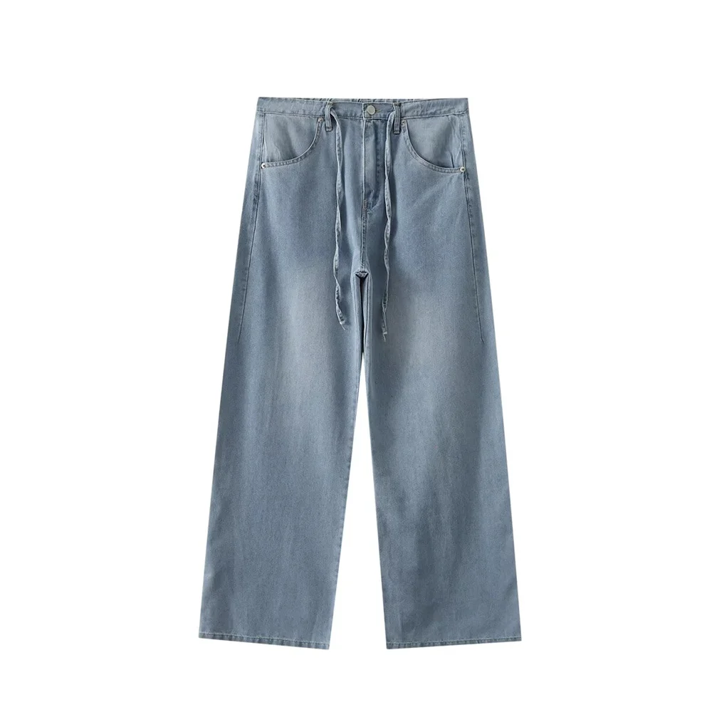 

Новые женские повседневные брюки из потертого денима на шнуровке с прямыми штанинами