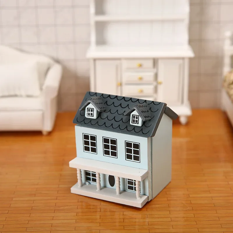 

Dollhouse 1:6 Mini Villa Cottage Pink Walls Cute House Gray Roof for Dolls Furniture Home Decor Doll Accessories Toys Decoration