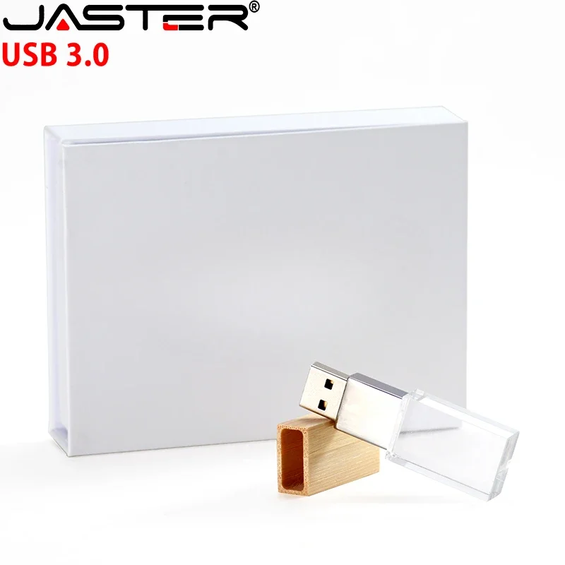 JASTER-Clé USB 3.0 avec boîte en papier, clé USB en bois, clé USB en cristal, cadeau de mariage, disque U, 16 Go, 32 Go, 64 Go, 128 Go