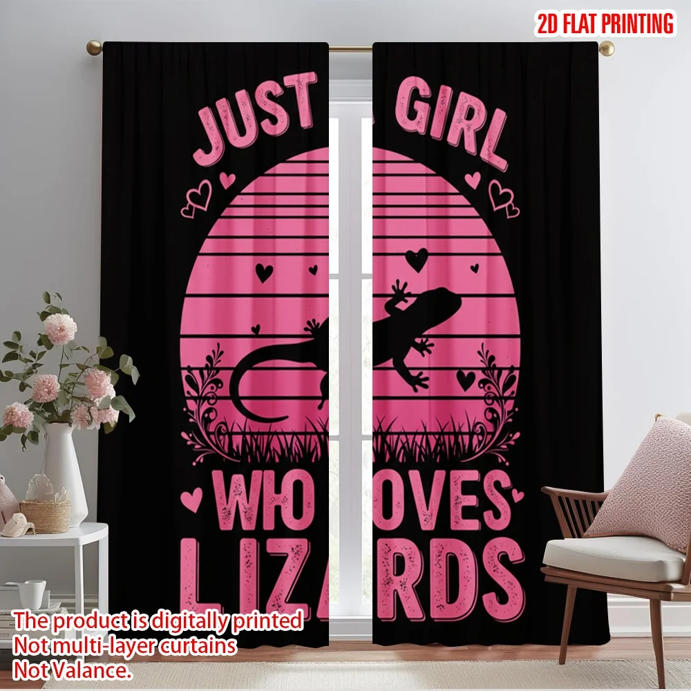

2pcs 2D flat printing Curtain Just Loves Lizards Polyester Without Electricity Festive Holiday Use for Holiday Decor