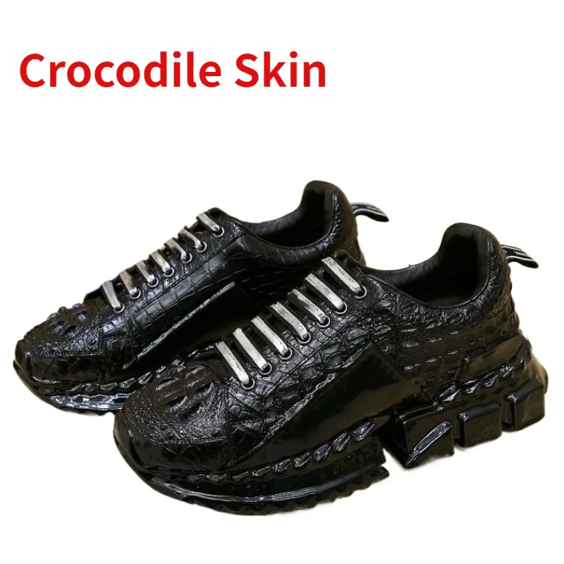 Crocodile Skin Shoes for Men\'s Genuine Leather Hand Sewn Comfortable Drip Rubber Design Luxurious High-end Sports Casual Shoes