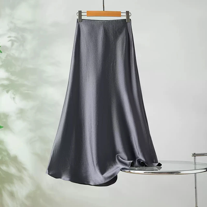 100% Mulberry Silk Pearl Silk Dark Gray Color Long Type Women Mermaid Skirt Fishtail Style Skirt L XL QQ080