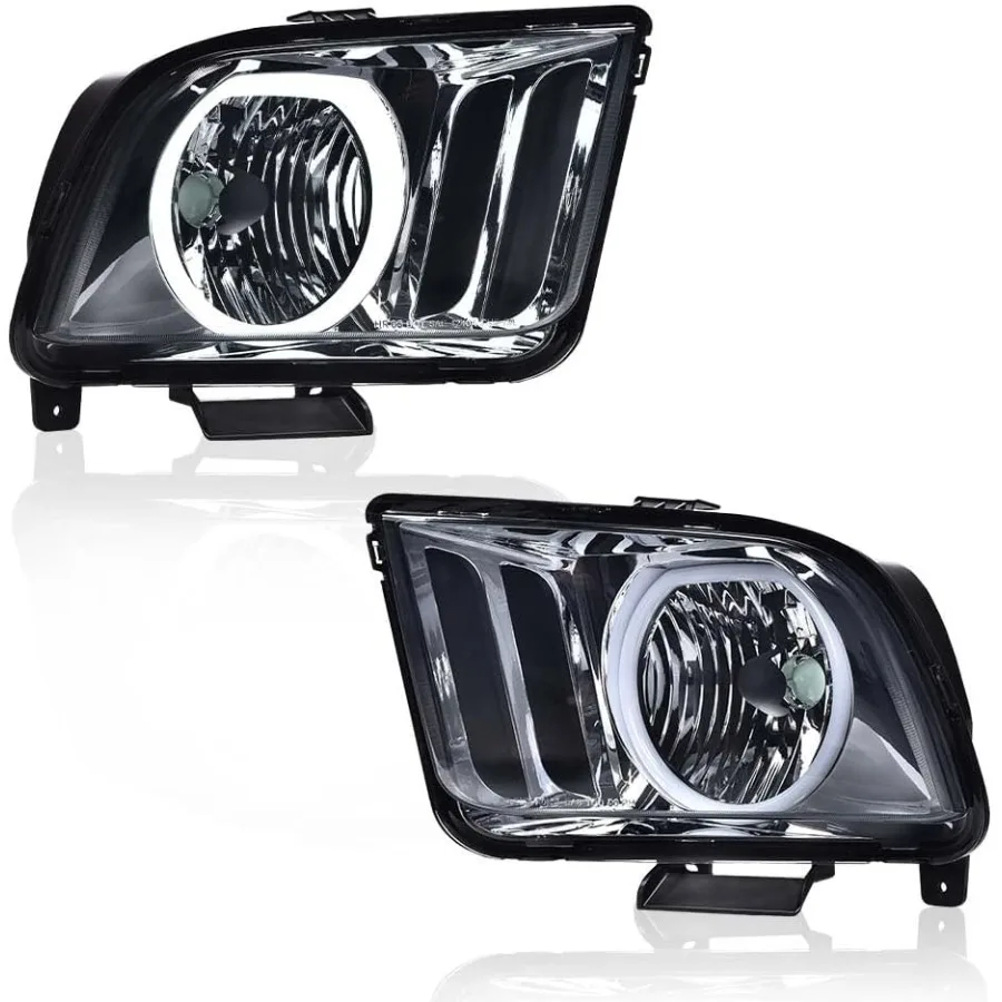

LED DRL Headlights Compatible with Mustang 2005-2009 Not Fit Factory Xenon HID Model Bumper Headlamp Smoky lens Chrome Housing