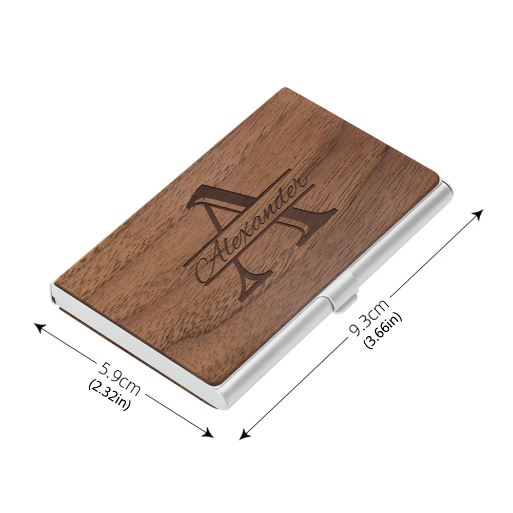 1 piece of wooden+aluminum alloy business card box with flip cover, ultra-thin card bag, men's business card holder, women's cre