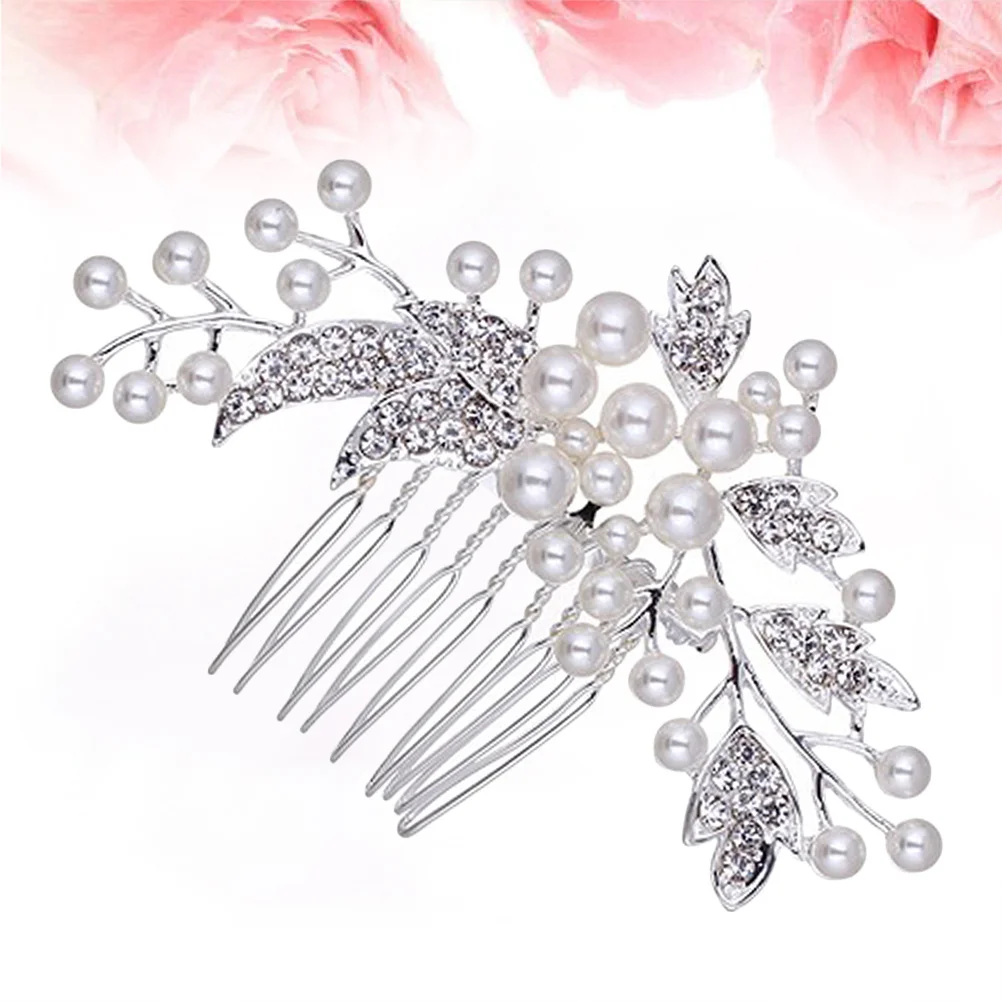 

Rhinestone Pearl Bridal Hair Comb Silver Alloy Leaf Wedding Hairpiece for Bride Bridesmaid Flower Party Headband Jewelry