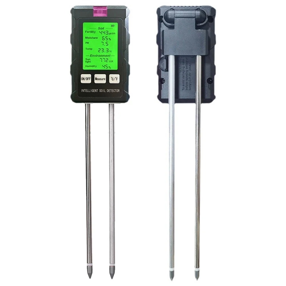 

6 in 1 Soil Tester Temperature Humidity Tester LCD Display Soil Moisture Meter Multi-Function Pricise for Farm Gardens Lawns