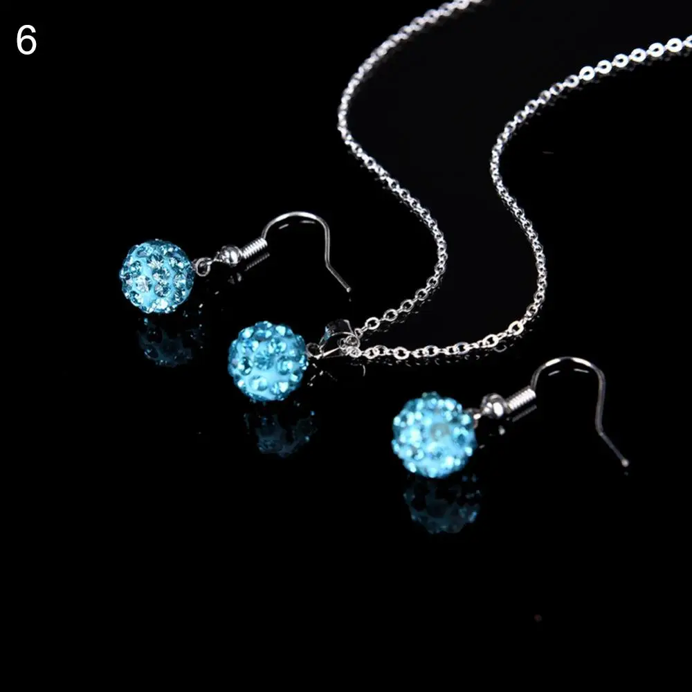 Lady Fashion Rhinestone Pendant Necklace Hook Earring Banquet Party Jewelry Set For Women