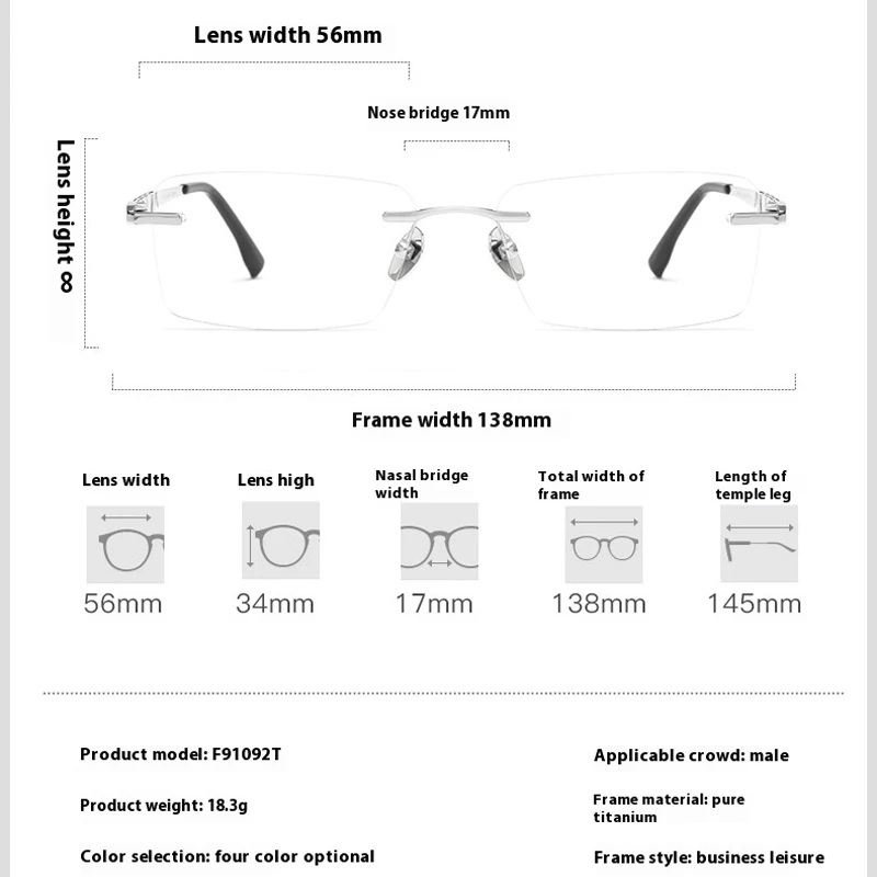 شهم بدون شفة نظارات عدسة بصرية نظارات مصمم اليدوية وصفة طبية قصر النظر نظارات القراءة الرجال الشؤون التجارية