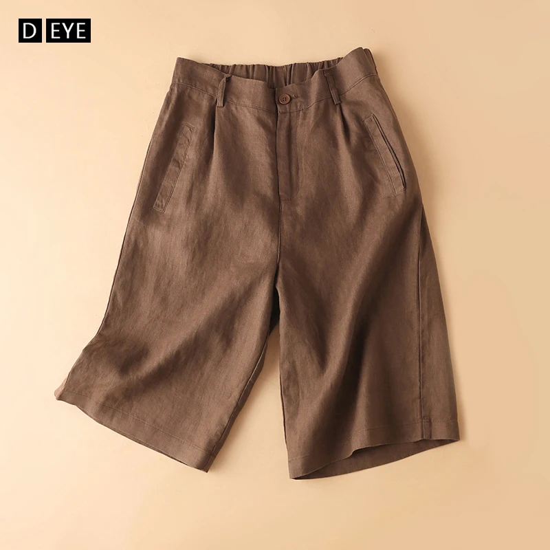 Women's Linen Wide Leg Short Pants Summer Loose Casual Thin Cotton Linen Five-Point Pure Color Versatile High Waist Shorts