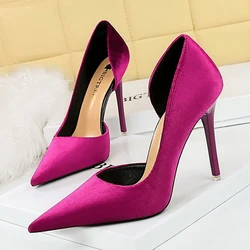 2024 New Arrivals Women 11cm Thin Heels Corduroy Pumps Lady Wedding Bridal Heels Side Hollowing Shoes