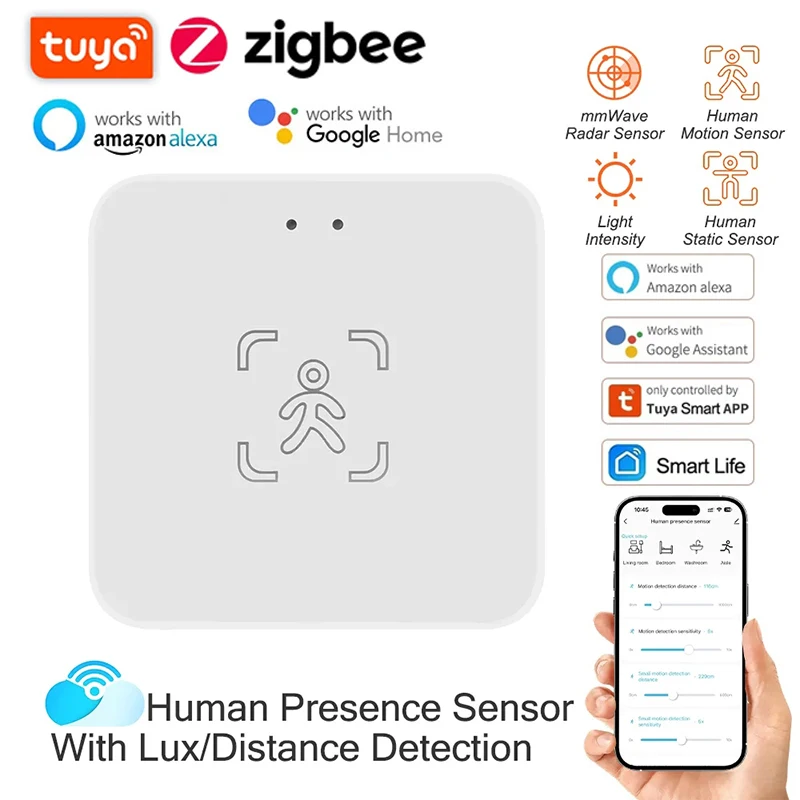Tuya Zigbee Wifi كاشف الوجود البشري الحياة الذكية MmWave رادار PIR محس حركة مع شاشة كشف المسافة الإنارة