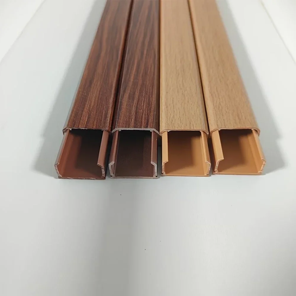 2PCS 40CM/15.75IN Wood Grain PVC Cable Raceway, Self Adhesive Wall Cord Cover Wire Hider for TV Cable Management Home Office Use