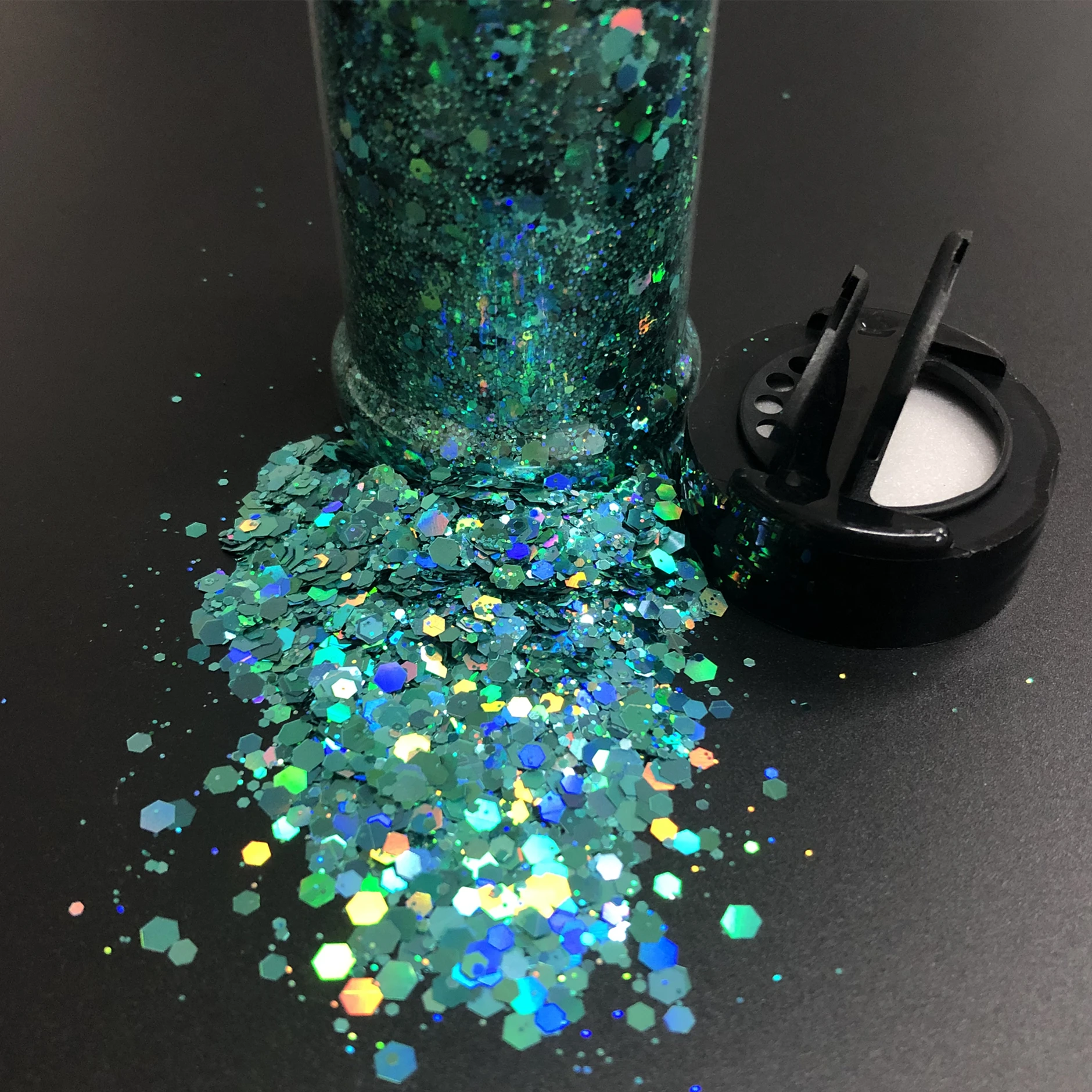 

2oz / 57g Shaker Packing Sparkly Hexagon Chunky Holographic Glitter Flakes for Epoxy Resin