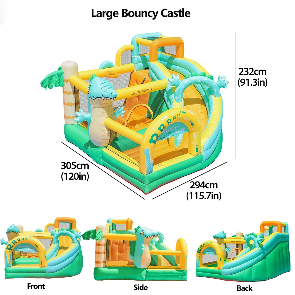 

Надувной батут для улицы с горкой, детский игровой домик в виде мультяшного крокодила, из прочной ткани Оксфорд, подарки на день рождения