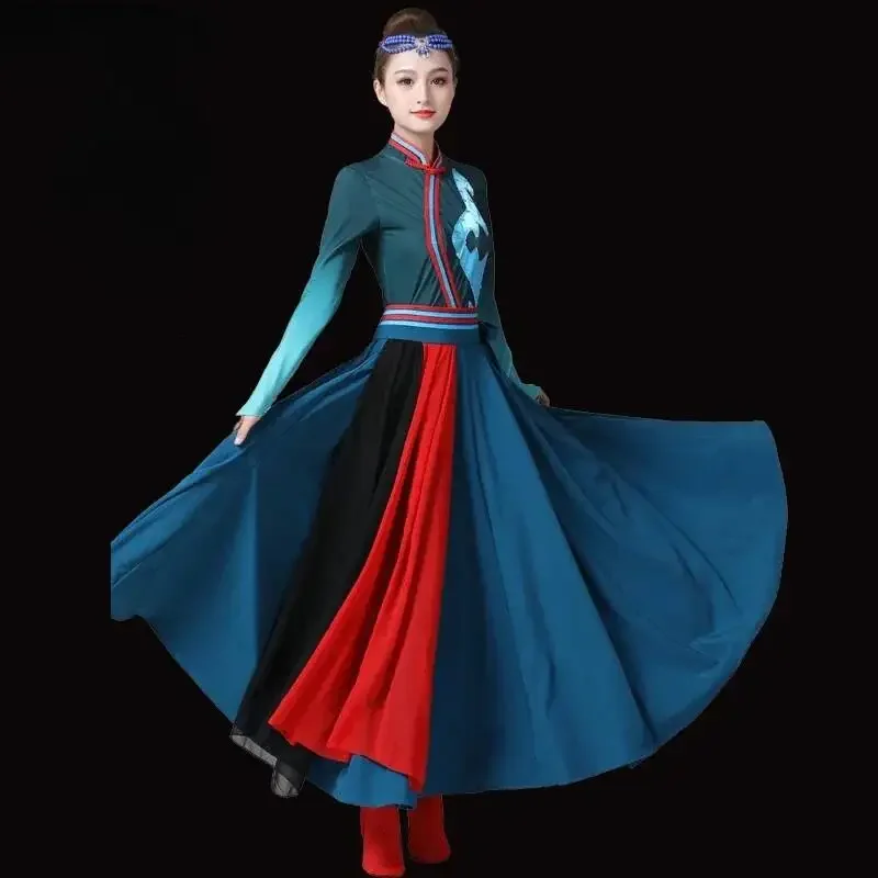 Mongolian Dance Performance Costumes Ethnic Tibetan Minority Dress Big Swing Skirts Women's Art Test Tibetan Dance Hmong Dress
