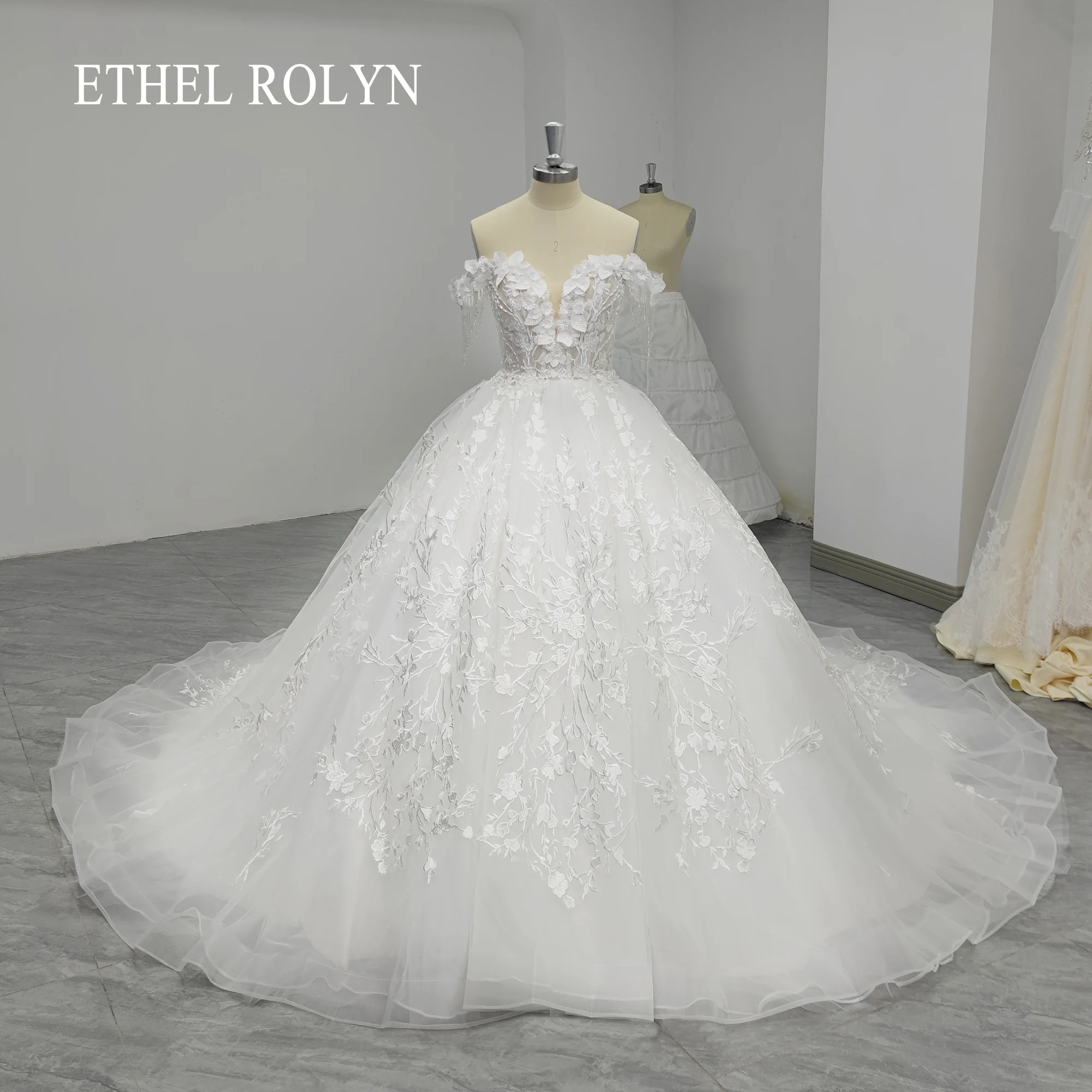 ETHEL ROLYN A-Line Luxury Wedding Dresses For Women 2024 Off the Shoulder Beading 3D Flowers Lace Wedding Gown Vestidos De Novia