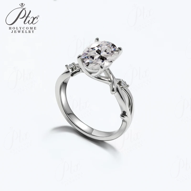 2.5CT Customized Rings Oval Shape Moissanite 925 Sterling Silver Engagement Wedding Band Flower Wreath Around Premium Quality