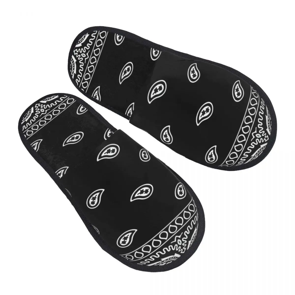 

Black And White Bandana Paisley Pattern Cozy Scuff Memory Foam Slippers Women Bohemian Spa House Shoes