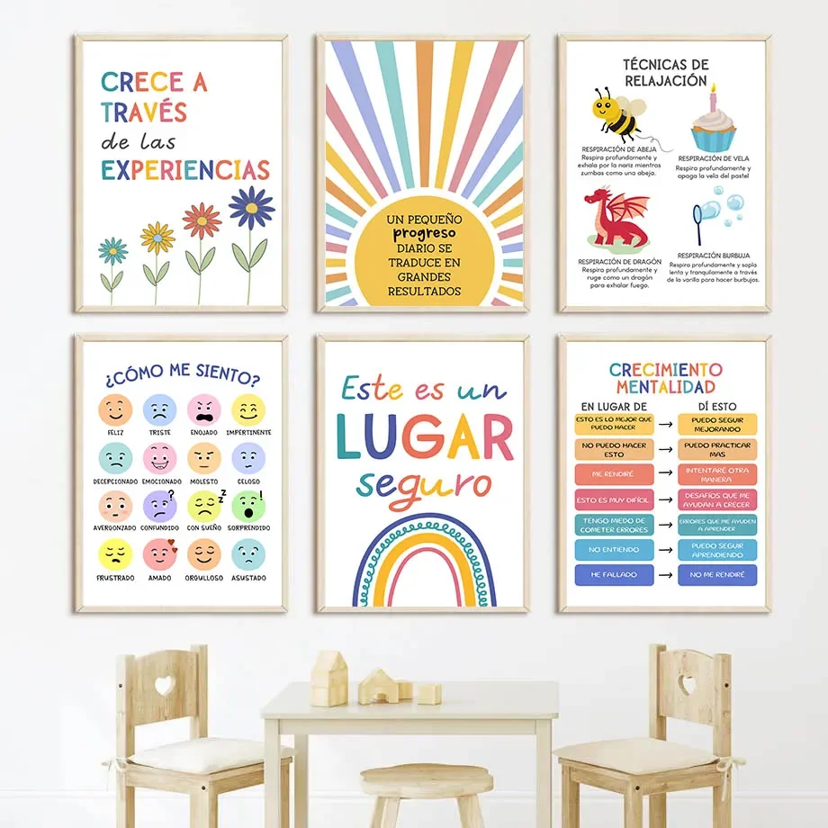 Multi-size 1PC frameless high-definition decorative paintings,Spanish Education Motto Rainbow Sunshine Wall Art Canvas Painting