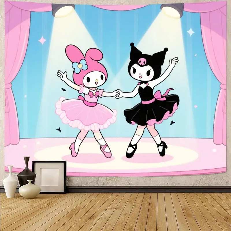 

1 шт. Sanrio My Melody Kuromi балерина гобелен Kawaii розовый черный милый полиэстер настенное искусство для девочек спальня подарок в общежитии
