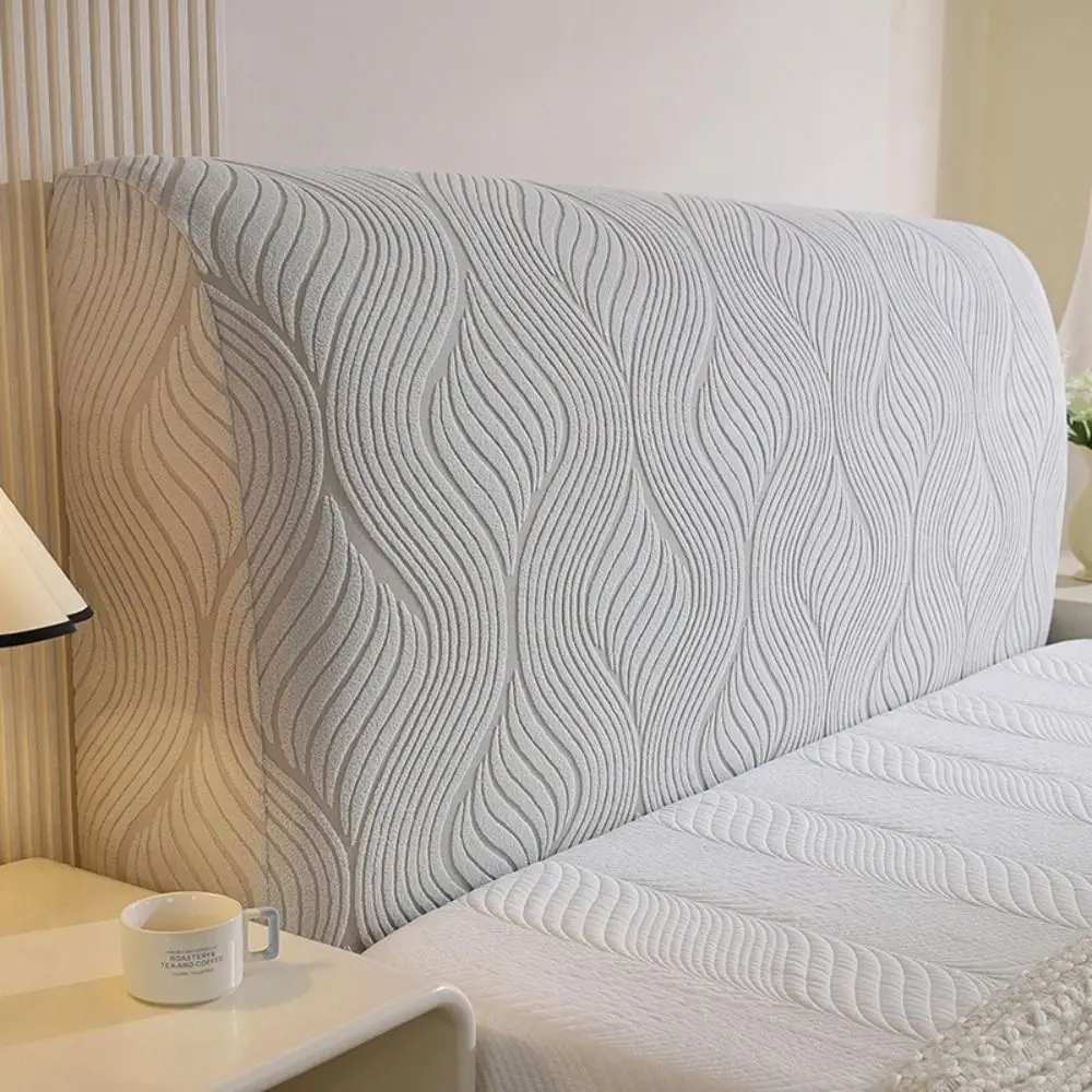 Jacquard Fabric Bedside Cover Stretchable Elastic Band Headboard Cover Full Coverage Wavy Texture Headboard Slipcover