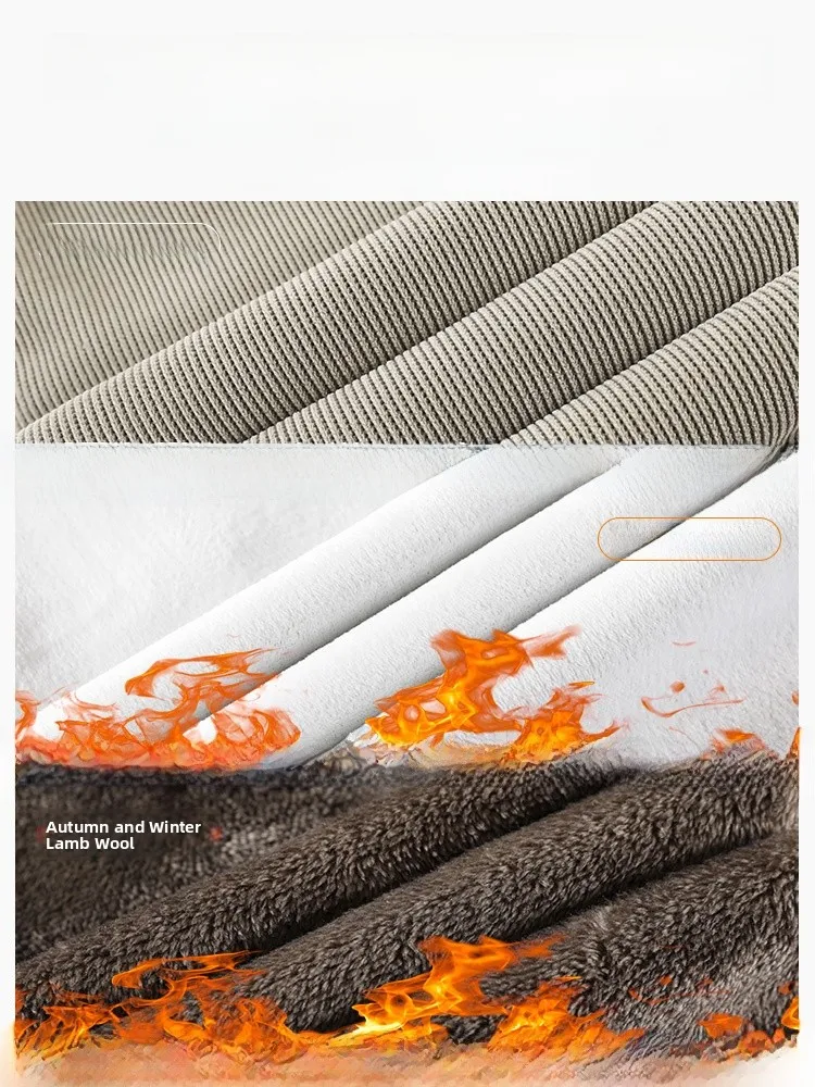 بنطلون نسائي واسع الساق من القطيفة المبطنة بالصوف السميك، تصميم ضيق من قماش الكوردروي، بنطلون خاص للخريف والشتاء، سميك ولامع ... #4