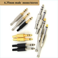 6.35mm 6.5mm audio male mono stereo Solder plug socket gold plated metal 2 3 pole Amplifier Microphone Converter W28