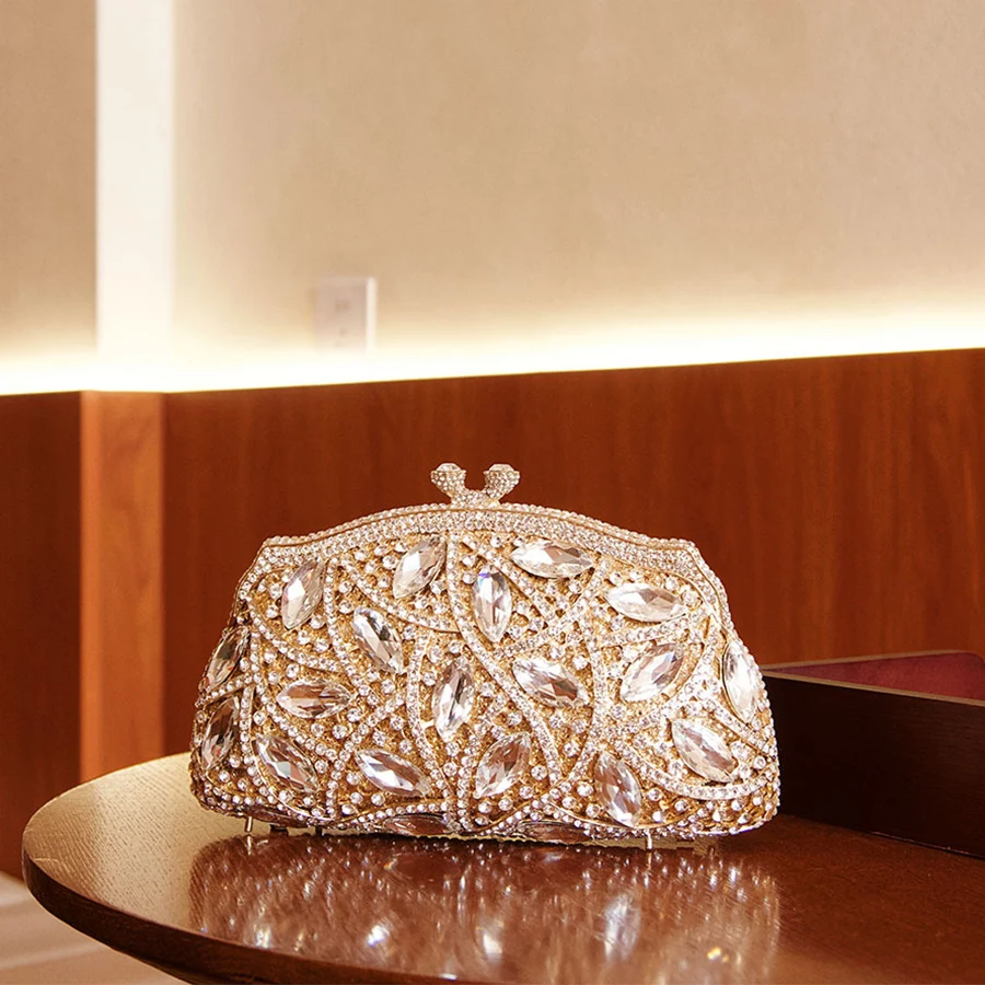 

Gold/Silver Women Rhinestones Evening Bags Metal Diamond BanquetHandbag Bridal Clutches Purse Wedding Party Stone Dress Bags Sac