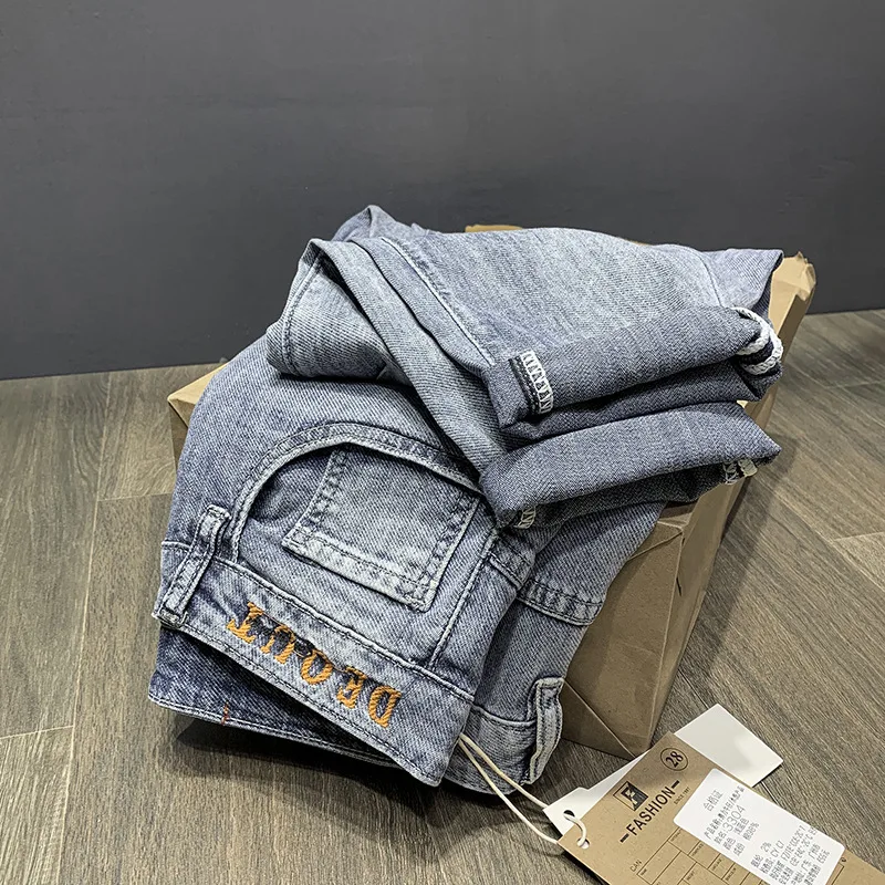 Jeans men's summer thin fashion high-end stretch soft comfort and casual slim fit skinny and all-matching light blue pants