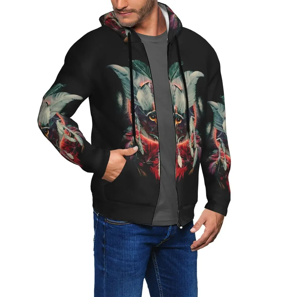 Native Mandala Owl American Zipper Hoodies Hip Hop Pullover Autumn Winter Men's Women's Sweatshirts Long Sleeve Tops