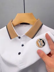 High end fashion embroidered short sleeved brand men's ice silk cool 2024 summer new breathable top business casual polo shirt