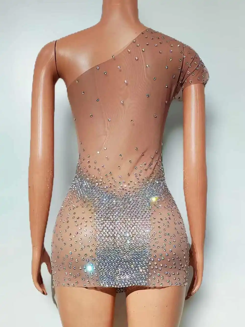 キラキララインストーンワンショルダースカート女性のためのセクシーなシースルーイブニング祝う結婚式誕生日ドレス写真撮影着用