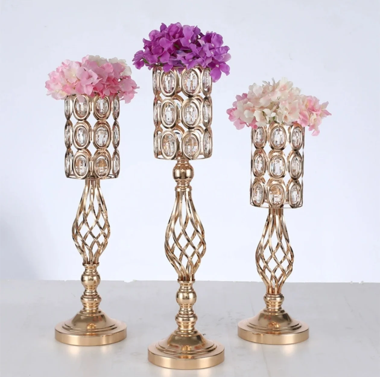 Metal Gold Candle Holders for Table Centerpiece, Stand Pillar, Candlestick for Wedding, Flowers Vases, Road Lead, 10 PCs/Lot