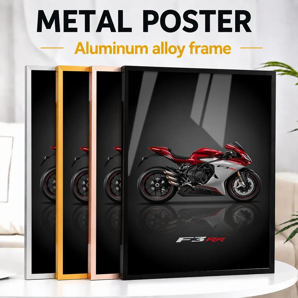 Italian F3 RR Pearl Shock Red And Ago Silver Motorcycle Framed Metal Poster Personalized Speed Legacy Wall Art For Home Office