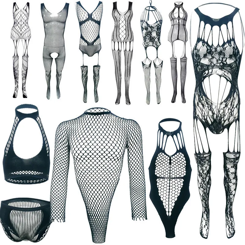

Men's Erotic Fishnet Bodystocking - Seductive Jacquard Cutouts, Alluring Full-Body Design