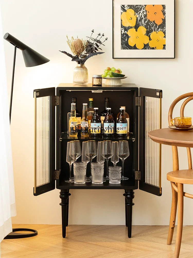 

FG26Black Retro Solid Wood Chest of Drawers Simple Small Apartment Living Room Bedroom Assembly Storage Display Cabinet
