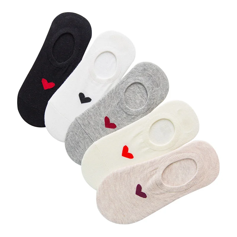 

5 Pairs Women Socks Love Pattern Comfortable Cotton Women's Boat Socks Fashion Sports Shoes Shallow Mouth Invisible Socks