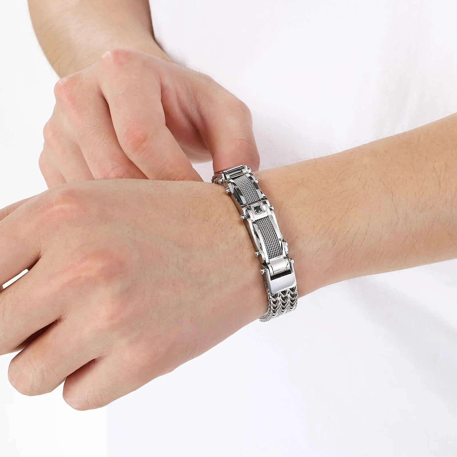 Fongten الفولاذ المقاوم للصدأ الرجال حجر الراين الإيطالية سوار العصرية الإبداعية منتجات المجوهرات الجديدة هدية صديقها #2