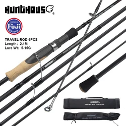 Hunthouse Travel Fishing Rod 6 Sections Fuji Guide Ring Spinning 2.1M CL45cm LW5-15g Portable Zippered Travel Case For Trout