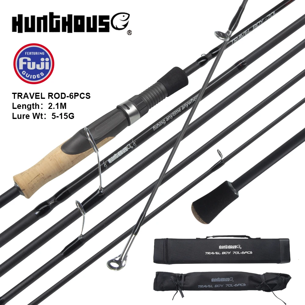 Hunthouse Travel Fishing Rod 6 Sections Fuji Guide Ring Spinning 2.1M CL45cm LW5-15g Portable Zippered Travel Case For Trout