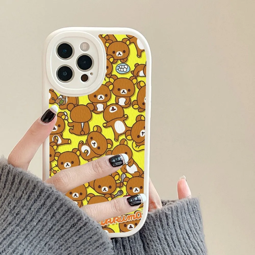 R-Rilakkuma Phone Case Hard Leather For iPhone 16 15 14 13 12 Mini 11 14 Pro Max Xs X Xr 7 8 Plus Fundas